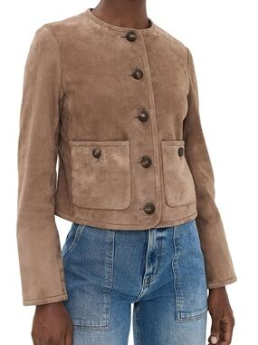 282. HEARTLOOM Pig Suede Button-Front Crop Jacket - Taupe